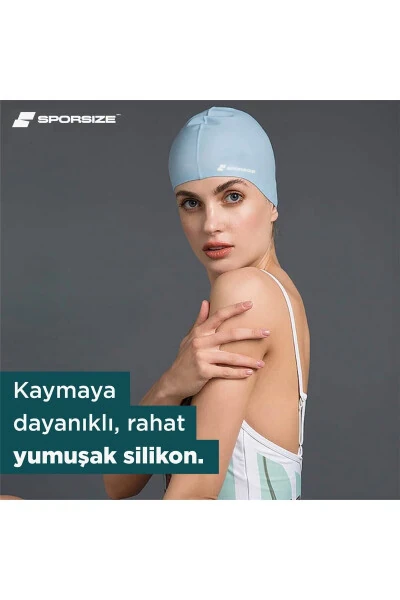 Silicone Swimming Cap - Deniz Ve Havuz Silikon Yüzücü Bonesi-Yeşil - SPORSIZE (1)