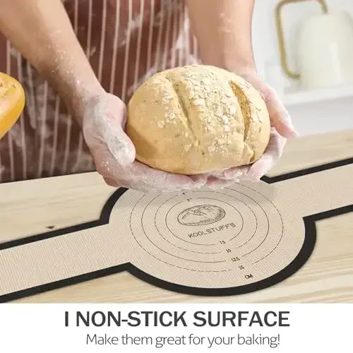 Silikonli non yopishqoq, oson tozalanadigan, qayta ishlatiladigan uzun tutqichli silikonli non pishirish matosi gollandiyalik pech uchun (oval va dumaloq, qora) 2 dona silikon non dastasi - KOOLSTUFFS (1)