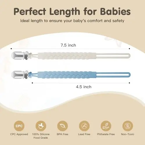 Силиконовая клипса для пустышки Tender Babe для мальчиков и девочек, плетеный веревочный гибкий дизайн, держатель для пустышки для облегчения прорезывания зубов и детских принадлежностей, безопасен для новорожденных (6 шт.) - 4