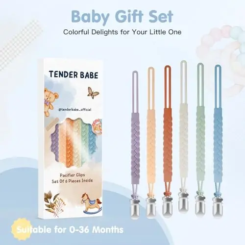 Силиконовые держатели для пустышек Tender Babe для мальчиков и девочек, плетеный гибкий дизайн, держатели для прорезывания зубов и детские товары, безопасны для новорожденных (6 штук) - 5