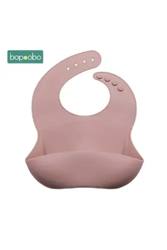 Силиконовый слюнявчик для кормления розовый - 3