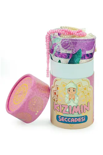 Silindir Kutulu Tesbihli Dijital Baskılı Çocuk Seccadesi Seti Pembe - Pembe - IHVAN ONLINE (1)