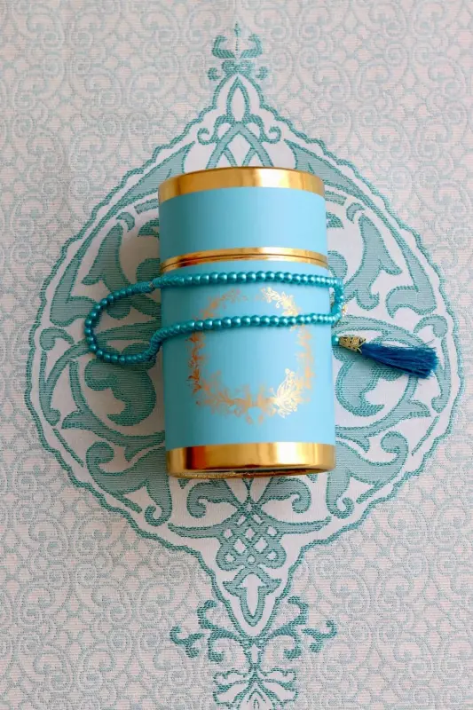 Силиндр Кутулу Седжаде Ве Тесбих Сети S1040 Мави - 4