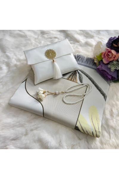 Silk Satin Prayer Rug, Bag, Rosary, Gift Set - ENSARHAC-UMRE MALZEMELERİ
