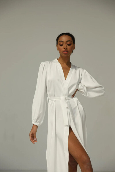 Silk Satin Slit, Elastic Sleeve Bridal Robe - 7