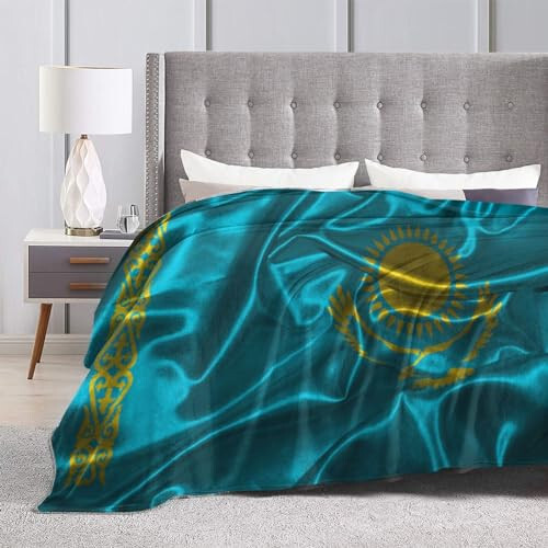 Silk Style Flag of Kazakhstan Throw Blanket for Couch 40