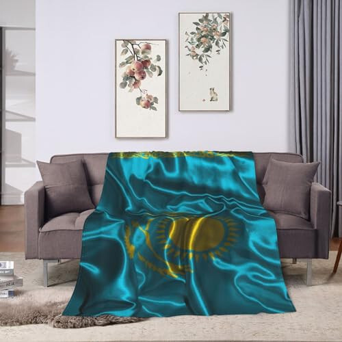 Silk Style Flag of Kazakhstan Throw Blanket for Couch 40