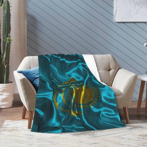 Silk Style Flag of Kazakhstan Throw Blanket for Couch 40