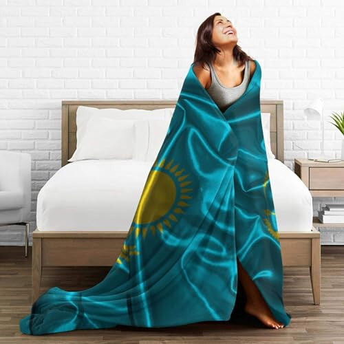 Silk Style Flag of Kazakhstan Throw Blanket for Couch 40