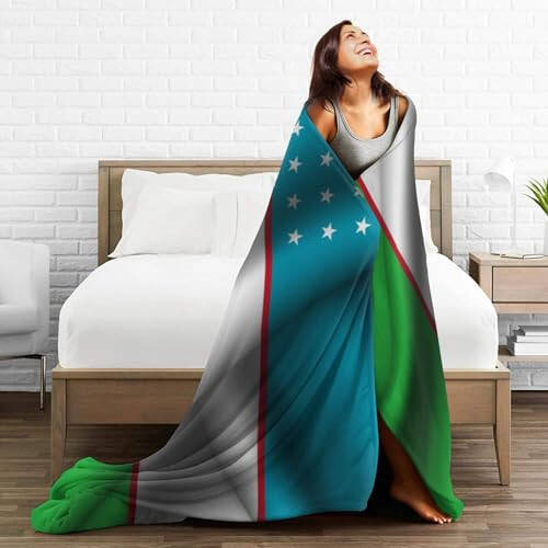 Silk Style Flag of Uzbekistan Throw Blanket for Couch 80