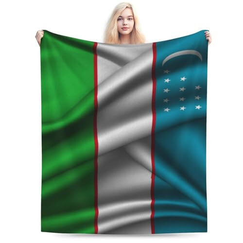 Silk Style Flag of Uzbekistan Throw Blanket for Couch Bed Sofa Super Soft Cozy Throw Blanket 80