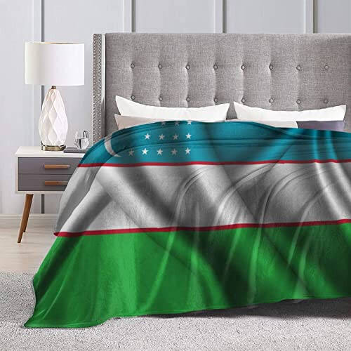 Silk Style Flag of Uzbekistan Throw Blanket for Couch Bed Sofa Super Soft Cozy Throw Blanket 80