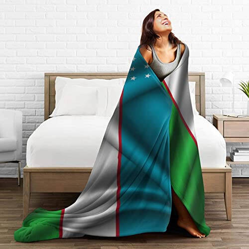 Silk Style Flag of Uzbekistan Throw Blanket for Couch Bed Sofa Super Soft Cozy Throw Blanket 80