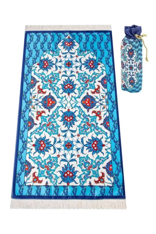Silk Textured Prayer Rug in Carrying Bag Ipk01-Turquoise - IHVAN ONLINE