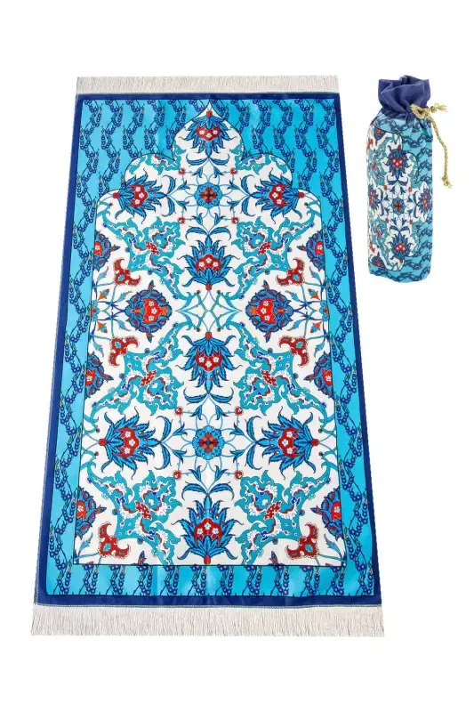 Silk Textured Prayer Rug in Carrying Bag Ipk01-Turquoise - 1
