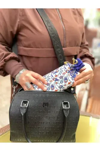 Silk Textured Prayer Rug with Carrying Bag Ipk02-Navy Blue - 3