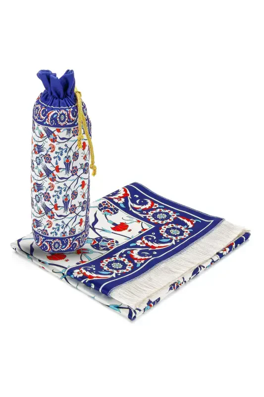 Silk Textured Prayer Rug with Carrying Bag Ipk02-Navy Blue - 6