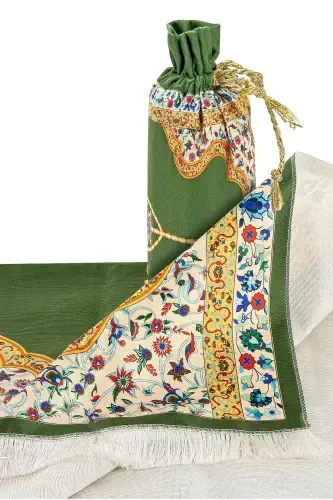 Silk Textured Prayer Rug with Carrying Bag Ipk05-Green - 3