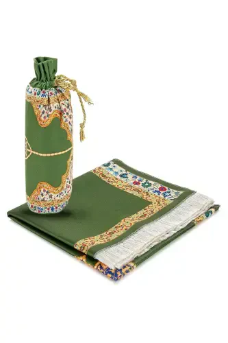 Silk Textured Prayer Rug with Carrying Bag Ipk05-Green - 7