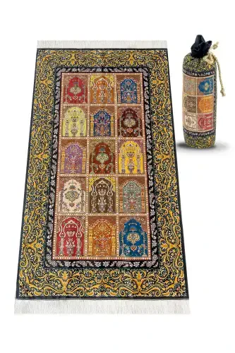 Silk Textured Prayer Rug with Carrying Bag Ipk07-Mixed - 1