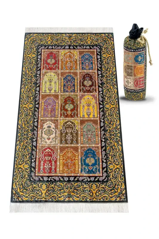 Silk Textured Prayer Rug with Carrying Bag Ipk07-Mixed - IHVAN ONLINE