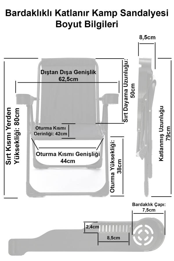 Silva 2 Adet Kamp Sandalyesi Bardaklıklı Lüks Piknik Sandalye Gri - 5