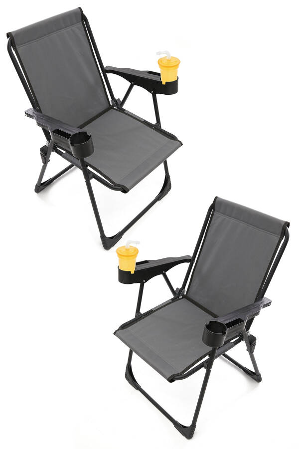 Silva 2-Pack Camping Chairs with Cup Holder Luxury Picnic Chair Grey - 1