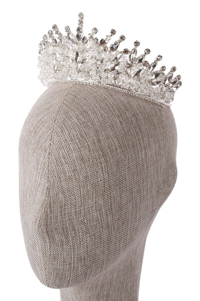 Silver Bridal Henna Wedding Crown with Crystal Stone and Bead Decoration - 9