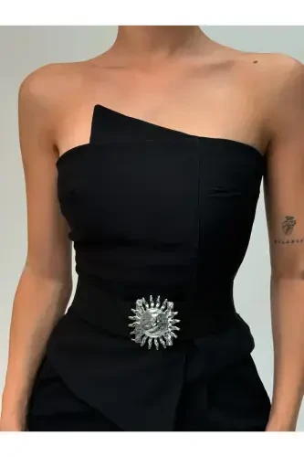 Silver Buckle Interlock Elastic Women's Belt, Jacket Belt, Shirt Belt, Dress Belt-Black - 1