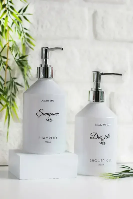 Silver Chrome Cap Shampoo And Shower Labeled White Bottle 500 Ml-Silver SD - 1