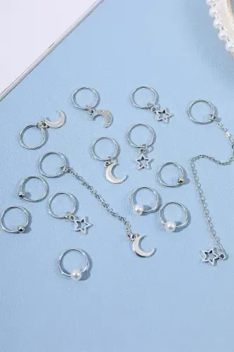 Silver Color Chained Pearl Hair Clip Buckle Set-Model4 - 1