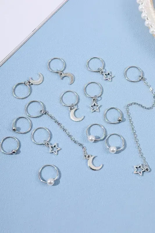 Silver Color Chained Pearl Hair Clip Buckle Set-Model4 - 1