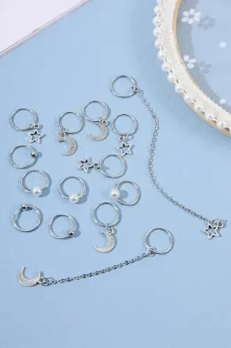 Silver Color Chained Pearl Hair Clip Buckle Set-Model4 - Modazone (1)