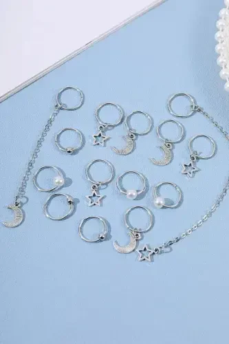 Silver Color Chained Pearl Hair Clip Buckle Set-Model4 - 3