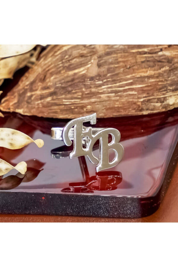 Silver Cufflinks with E-B Initials, 925 Sterling Silver - 3