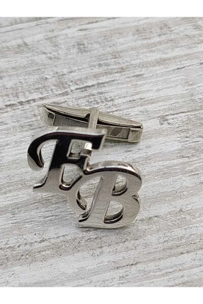 Silver Cufflinks with E-B Initials, 925 Sterling Silver - GENEL MARKALAR