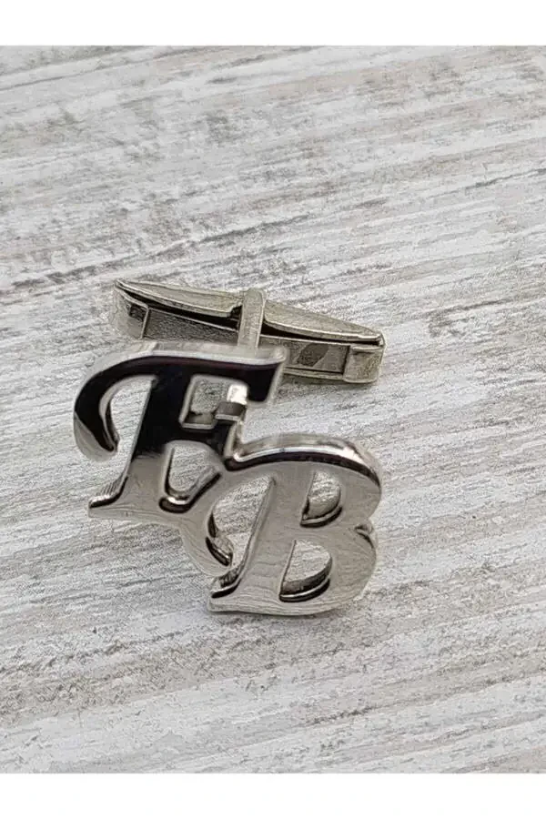 Silver Cufflinks with E-B Initials, 925 Sterling Silver - 1