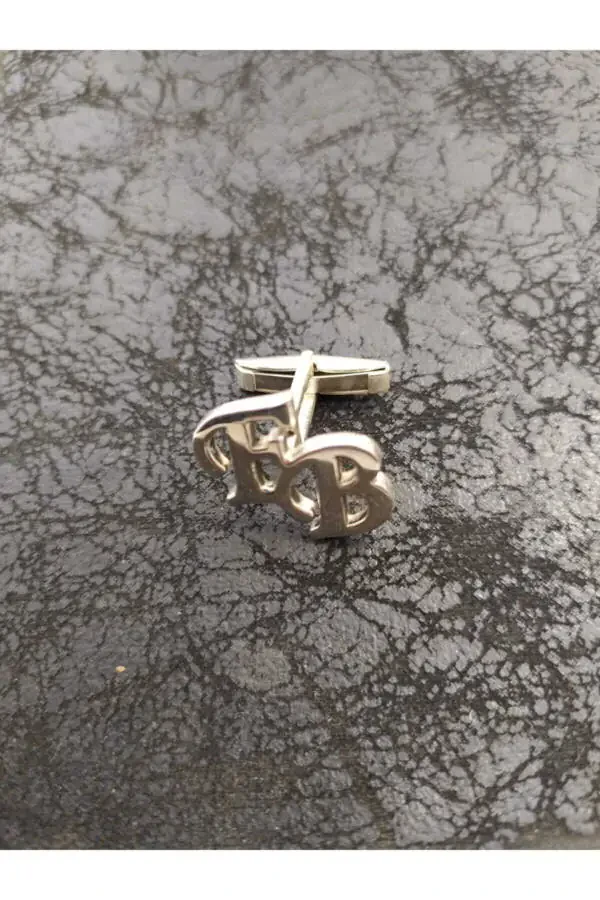 Silver Cufflinks with E-B Initials, 925 Sterling Silver - 2