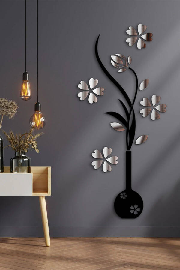 Silver Flower Vase Wall Decor Painting - 1