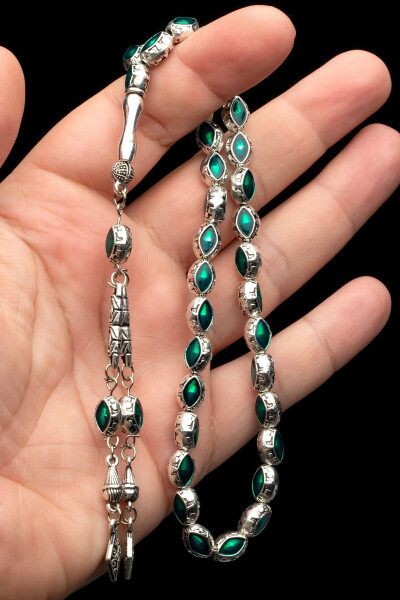 Silver green custom design metal prayer beads - OTTOTESBİH