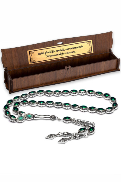 Silver green custom design metal prayer beads - OTTOTESBİH (1)