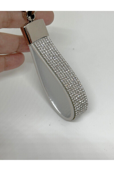 Silver Leather Keychain with Swarovski Stones - 1