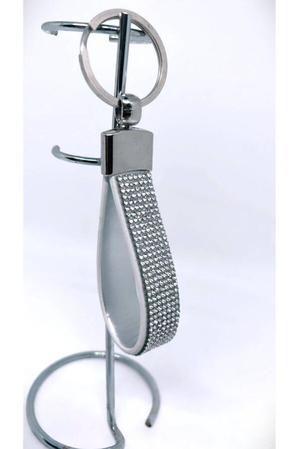 Silver Leather Keychain with Swarovski Stones - 2