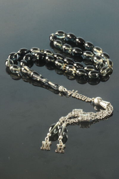 Silver name bead, amber letter bead. Please specify the name from the Question & Answer section. - TESBIH OTAĞI