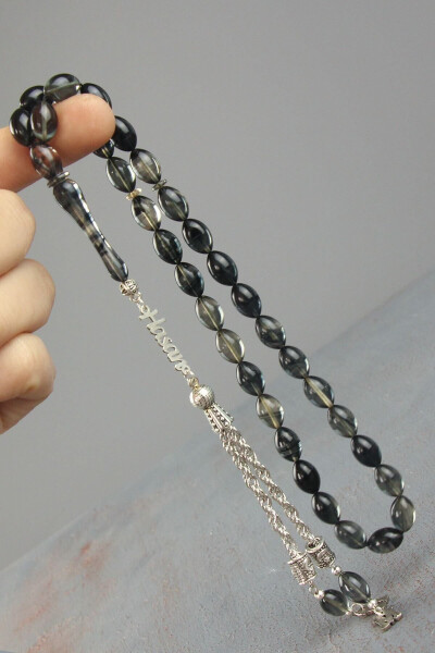 Silver name bead, amber letter bead. Please specify the name from the Question & Answer section. - TESBIH OTAĞI (1)