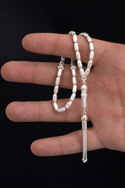 Silver Prayer Beads, Barley Grain Pattern, Medium Size, 15gr - 2