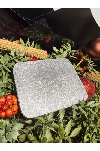 SILVER SHINY GLITTER WOMEN'S CARD HOLDER - METALLIC SILVER - 1