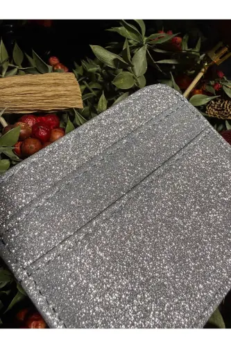 SILVER SHINY GLITTER WOMEN'S CARD HOLDER - METALLIC SILVER - ILKNURBUTIK (1)