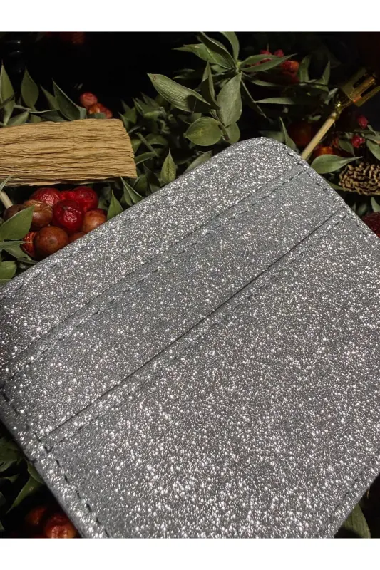 SILVER SHINY GLITTER WOMEN'S CARD HOLDER - METALLIC SILVER - 2