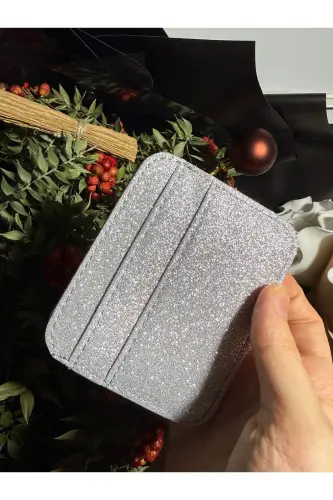 SILVER SHINY GLITTER WOMEN'S CARD HOLDER - METALLIC SILVER - 4